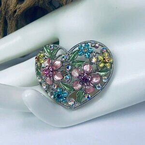 Flower Garden Enamel Floral Heart Brooch